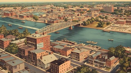 Naklejka premium Aerial View of Kingston Ontario Cityscape and River Bridge