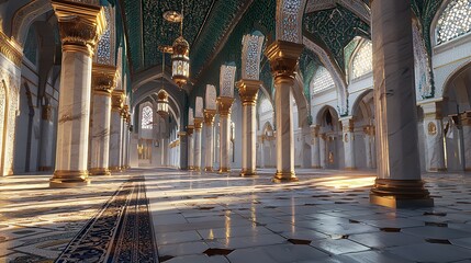 Beautiful mosque in Ramadan Kareem or Eid Al Fitr vibes. Islamic mosque architecture building