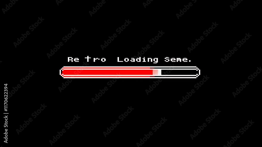 Poster retro loading screen with progress bar featuring classic video game graphics inspired design