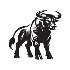 Intense angry ox silhouette for creative digital applications - Angry ox black vector
