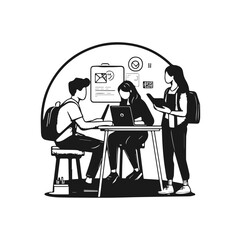 Silhouette Design of Young People Communicating, Group of People in Conversation