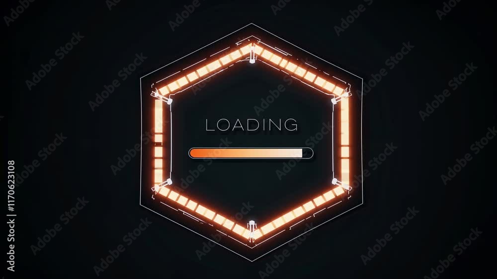 Poster progress bar animation showcasing loading process with futuristic design elements