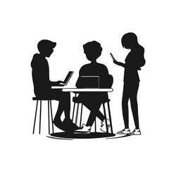 Silhouette Design of Young People Communicating, Group of People in Conversation