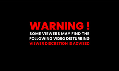 Warning sign on black background advising viewer discretion due to disturbing content. Viewer Discretion Warning Text Suggestion Isolated on Black Background