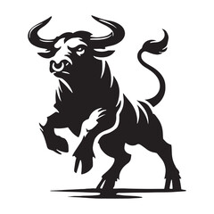 Aggressive angry ox silhouette for creative digital uses - Angry ox black vector
