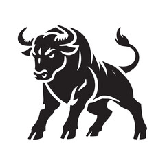 Strong angry ox silhouette for digital and print projects - Angry ox black vector
