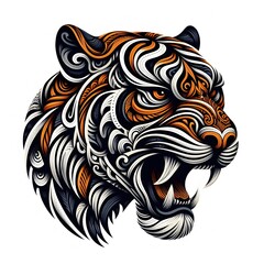 Fototapeta premium AI Generate of Tiger Head Shape as Natural Element such as Wind, Cloud, Tree, Animal, Wood, isolate in white.