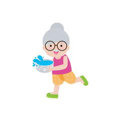 Songkran festival old people thai holding water gun splashing, Traditional happy thai new year, senior man and woman in Thailand cartoon flat style Illustration