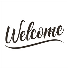 Naklejka premium A dark color elegant and cursive text welcome on a clean white background