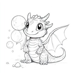 Adorable Baby Dragon Blowing Bubbles: Simple Coloring Page for Kids