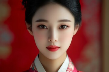 Portrait of a Young Woman in Traditional Korean Hanbok