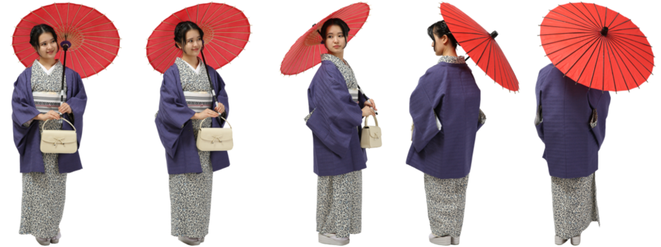 和服-着物-赤い和傘の女性立ち姿