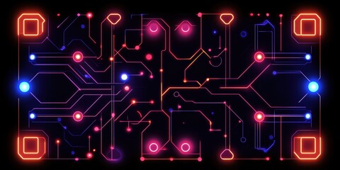 Neon Circuit Board Design with Futuristic Tech Vibes