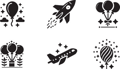 Naklejka premium Adobe Illustrator Artwork, balloons, balloon iconsvector, illustration, art, design, silhouette, music, grunge, symbol, cartoon, sign, style, airplane