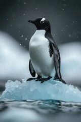 Obraz premium Penguin perched atop ice floe, ocean.