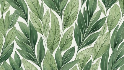 Fototapeta premium HandDrawn Green Plant and Leaf Pattern Illustration A Simple Organic Design for Nature Lovers and Botanical Enthusiasts, Perfect for EcoFriendly Projects and GreeneryInspired Artworks