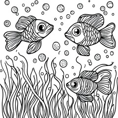 Fototapeta premium Simple Underwater Fish Coloring Page Illustration for Kids, Preschool, and Early Learning Activities