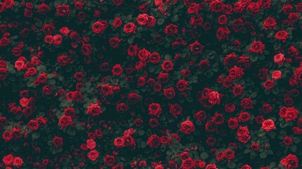 lush bed of red roses capturing vivid petals in dramatic darkness evoking romantic elegance with intense color concept of floristry marketing wedding