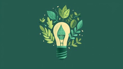 An illustration of a light bulb filled with green plants and leaves.