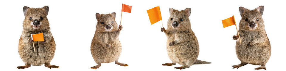 Obraz premium Adorable and playful squirrel holding and waving brightly colored patriotic flags with a cheerful energetic expression The image conveys a sense of national pride