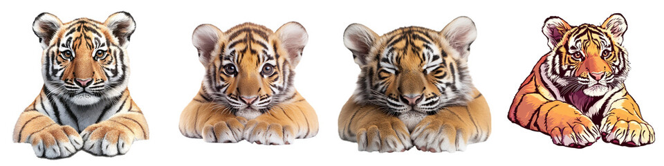 Obraz premium Adorable baby tiger cubs playing and exploring in the wild jungle Cute feline predators with striped fur playful paws and curious expressions Endangered big cat species in a natural