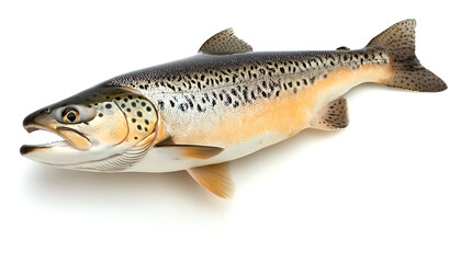 Fototapeta premium Raw salmon. One fresh salmon fish isolated on white background with clipping path