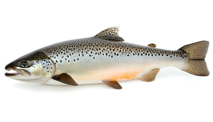 Naklejka premium Raw salmon. One fresh salmon fish isolated on white background with clipping path
