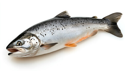 Raw salmon. One fresh salmon fish isolated on white background with clipping path