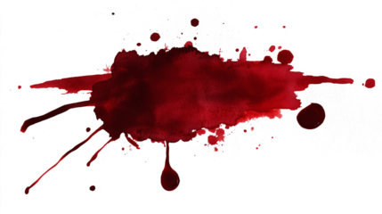 Red paint abstract watercolor blood splat isolated on transparent background