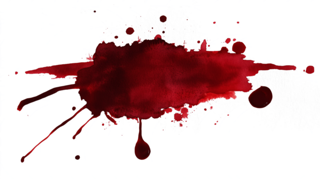 Red paint abstract watercolor blood splat isolated on transparent background