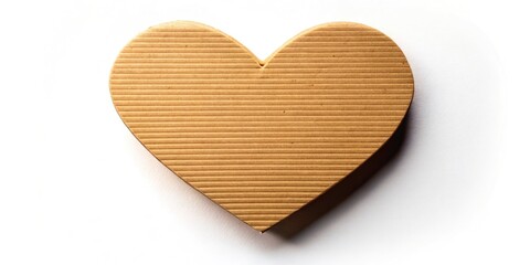 Cardboard Heart Isolated on White Background - Panoramic Photography for Creative Design, Minimalist Art, Love Symbol, Eco-Friendly Concept, Handmade Craft, Valentine's Day Ideas