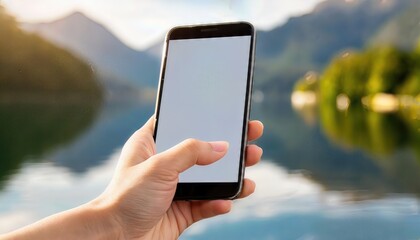 Hand Holding a Smartphone with Transparent Mobile Screen Mockup Perfect for Showcasing App Designs, User Interfaces, and Digital Content in a Clean, NoBackground Setting