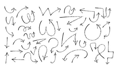 Collection of thin hand drawn arrows with textured grunge style