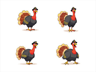 Cartoon cute turkey  vector design set