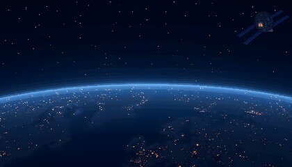 Fototapeta premium A pixel art depiction of a spaceship flying over Earth, surrounded by vibrant planets in the vastness of space