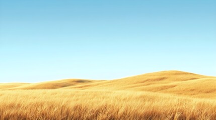Fototapeta premium Golden Rolling Hills and Wheat Field Under a Clear Blue Sky
