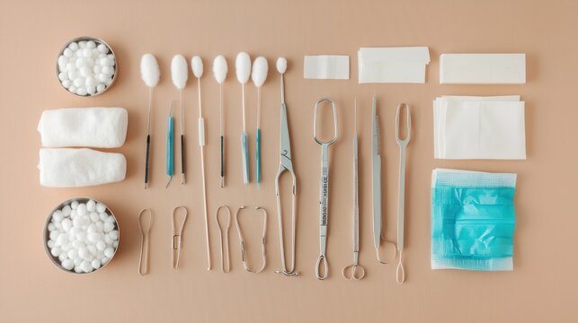 Sterile Medical Instruments and Supplies Arranged Neatly