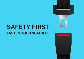 Safety Seatbelt. Car or Airplane Seatbelt. Fasten Your Seatbelt. Safety First.  Vector Illustration. 