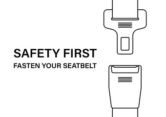 Safety Seatbelt. Car or Airplane Seatbelt. Fasten Your Seatbelt. Safety First.  Vector Illustration. 