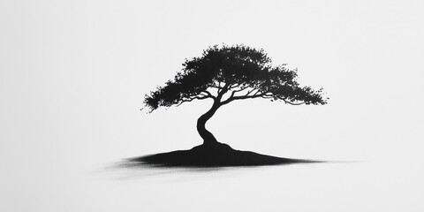 Graceful Bonsai Tree Silhouette with a Subtle Shadow