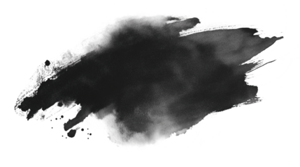 Black abstract paint splash isolated on transparent background