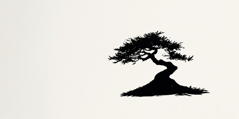 Silhouette of a Bonsai Tree on a Minimalist Background