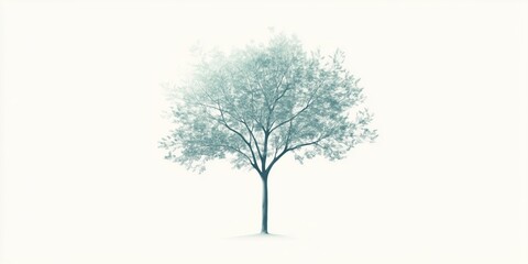 Minimalist Tree Illustration with Soft Pastel Tones on White Background