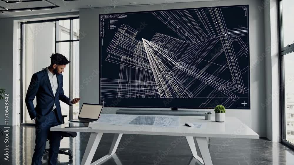 Fototapete professional architect working on a creative design in a modern office environment with advanced tec