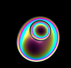 Abstract futuristic 3D illustration of a amorphous liquid form in holographic iridescent colors made and chrome plated material. An image on the theme of biotechnology and physics.
