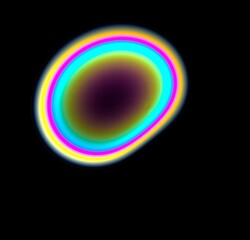 3D illustration of an abstract holographic neon blob on a dark background.