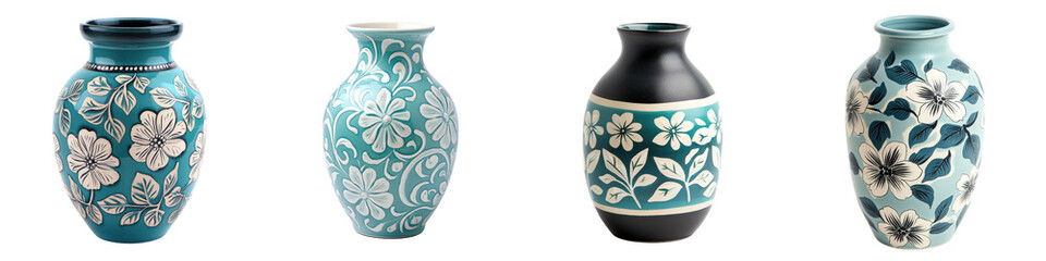 Exquisite collection of handcrafted ceramic vases featuring intricate floral and abstract patterns...