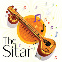 The sitar music playing classical music Vector Background