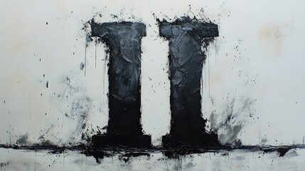 Abstract painting; Roman numeral eleven, black paint.