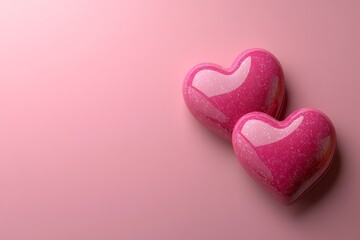 Fototapeta premium Shiny pink hearts glimmer on a soft pastel background evoking a sense of love and warmth